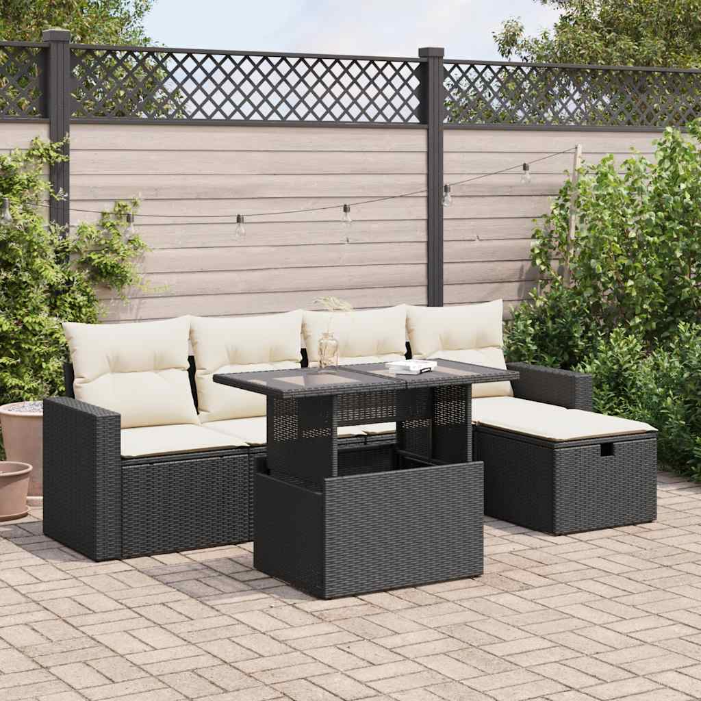 Set Divano da Giardino 6 pz con Cuscini Nero in Polyrattan | homemem39