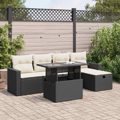 Set Divano da Giardino 6 pz con Cuscini Nero in Polyrattan | homemem39