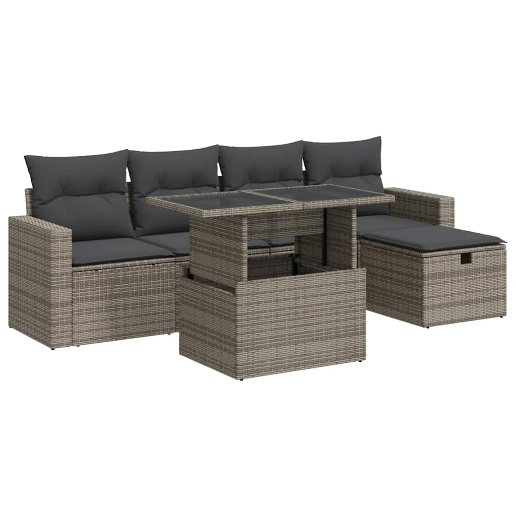 Set Divano da Giardino 6 pz con Cuscini Grigio in Polyrattan | homemem39