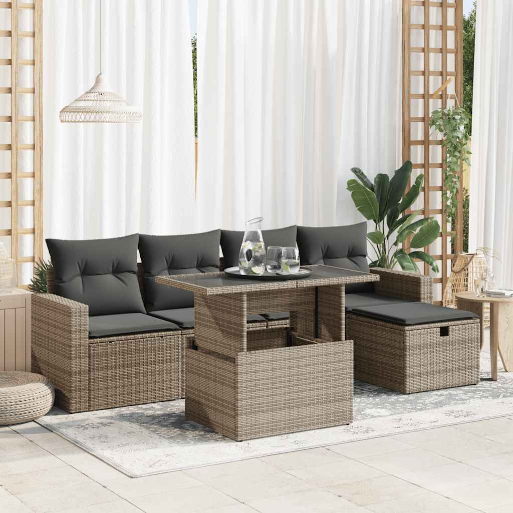 Set Divano da Giardino 6 pz con Cuscini Grigio in Polyrattan | homemem39