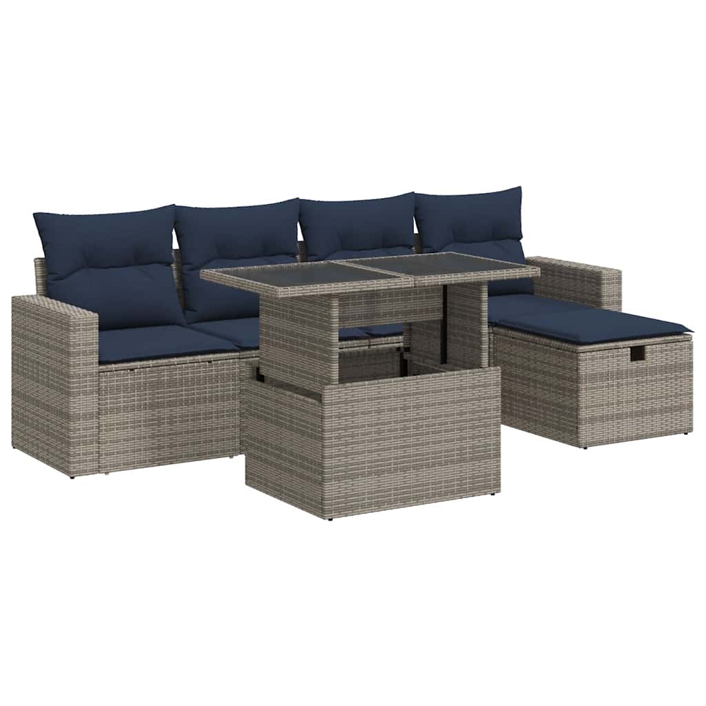 Set Divano Giardino 6 pz con Cuscini Grigio Polyrattan | homemem39