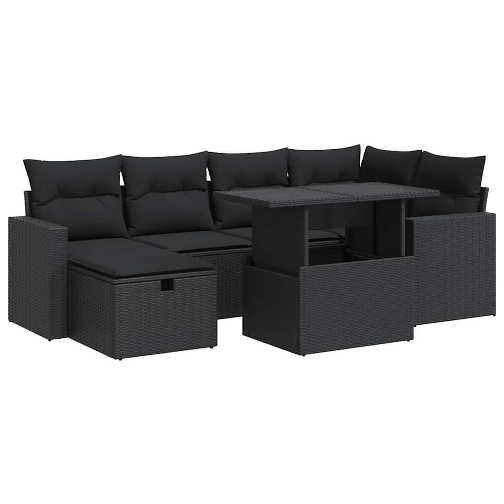 Set Divani da Giardino con Cuscini 7pz Nero Polyrattan | homemem39
