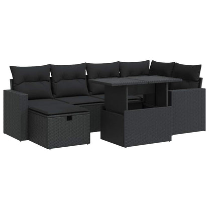 Set Divani da Giardino con Cuscini 7pz Nero Polyrattan | homemem39