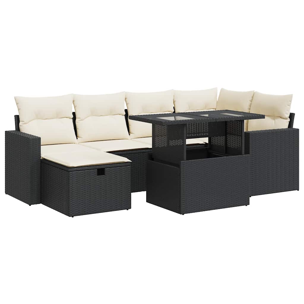 Set Divani da Giardino con Cuscini 7pz Nero Polyrattan | homemem39