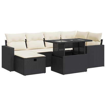 Set Divani da Giardino con Cuscini 7pz Nero Polyrattan | homemem39
