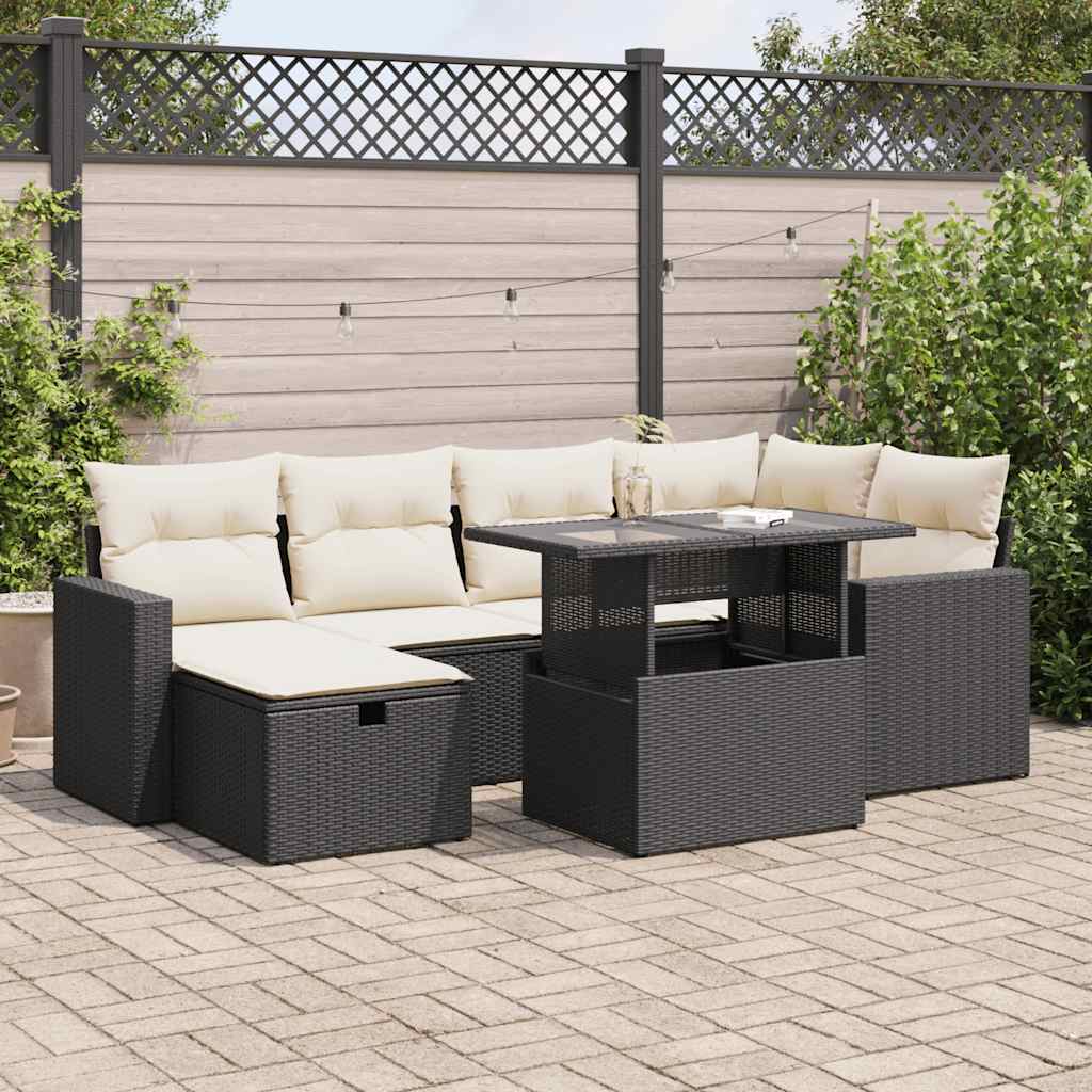 Set Divani da Giardino con Cuscini 7pz Nero Polyrattan | homemem39