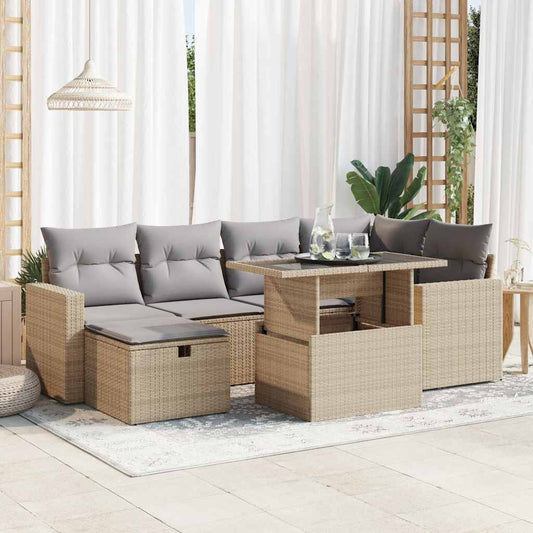 Set Divani da Giardino 7 pz con Cuscini Beige in Polyrattan - homemem39