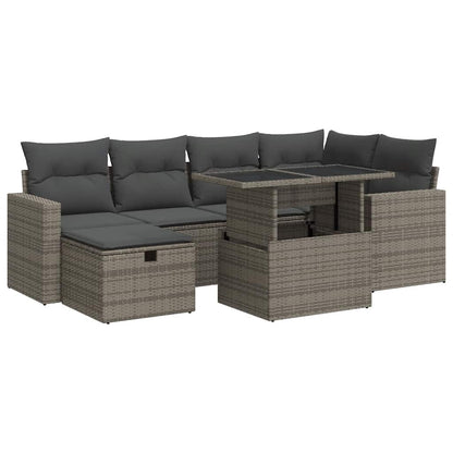 Set Divani da Giardino 7 pz con Cuscini Grigio in Polyrattan | homemem39
