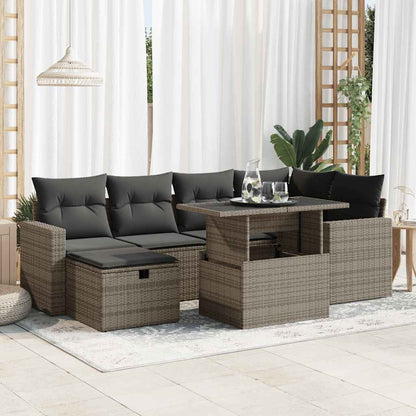 Set Divani da Giardino 7 pz con Cuscini Grigio in Polyrattan | homemem39