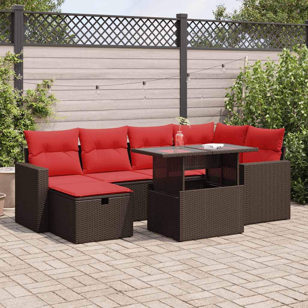 Set Divani da Giardino con Cuscini 7 pz Marrone