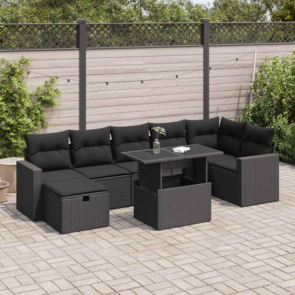 Set Divani da Giardino con Cuscini 8 pz Nero in Polyrattan | homemem39