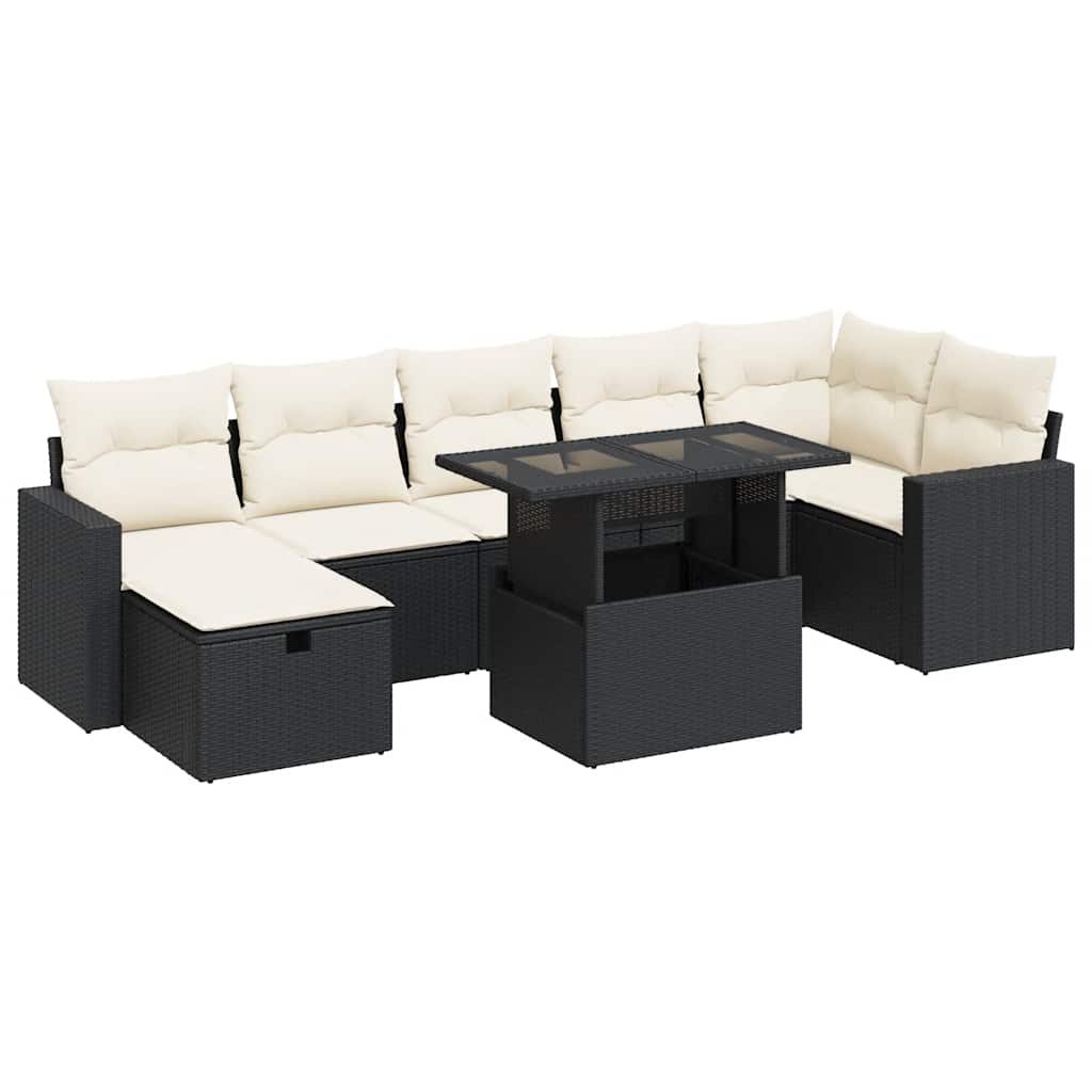 Set Divani da Giardino con Cuscini 8 pz Nero in Polyrattan