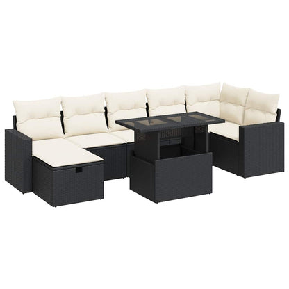 Set Divani da Giardino con Cuscini 8 pz Nero in Polyrattan