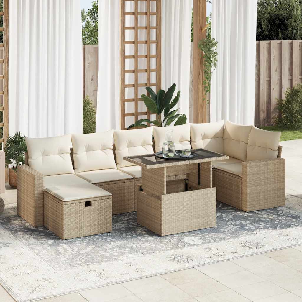 Set Divano da Giardino 8 pz con Cuscini Beige in Polyrattan | homemem39