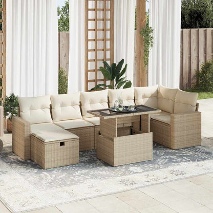Set Divano da Giardino 8 pz con Cuscini Beige in Polyrattan | homemem39