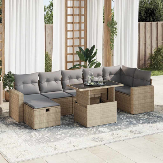 Set Divano da Giardino 8 pz con Cuscini Beige in Polyrattan - homemem39