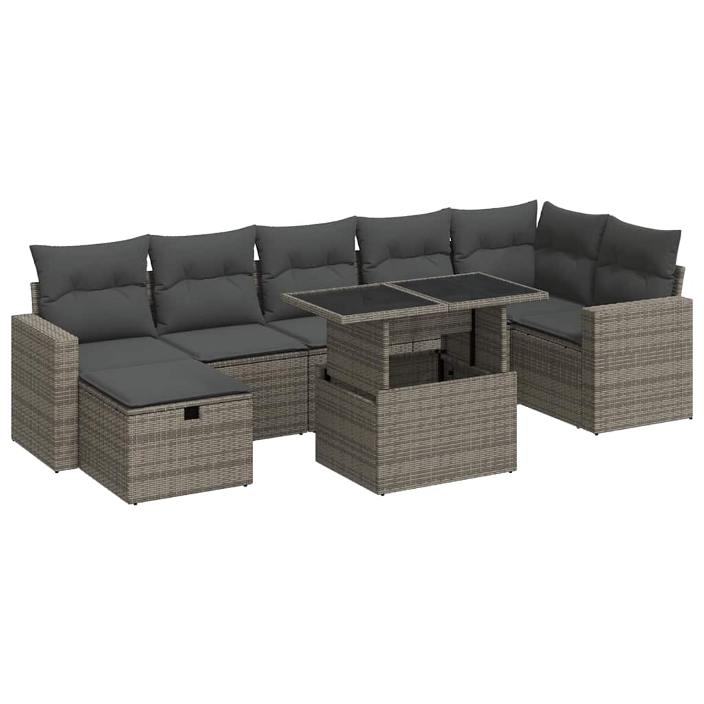 Set Divano da Giardino 8 pz con Cuscini Grigio in Polyrattan | homemem39