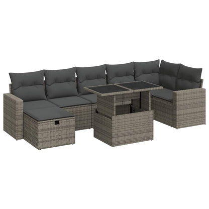 Set Divano da Giardino 8 pz con Cuscini Grigio in Polyrattan | homemem39