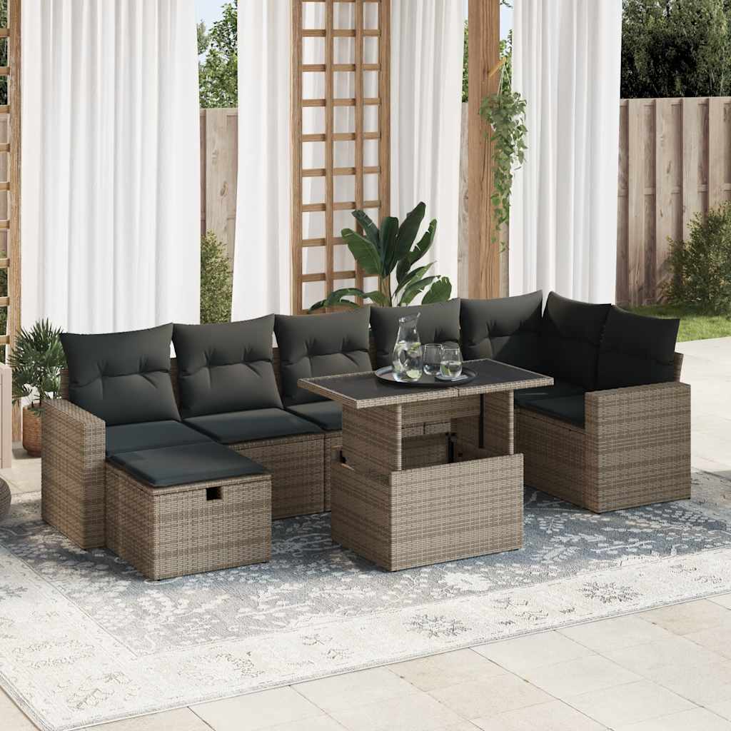 Set Divano da Giardino 8 pz con Cuscini Grigio in Polyrattan | homemem39