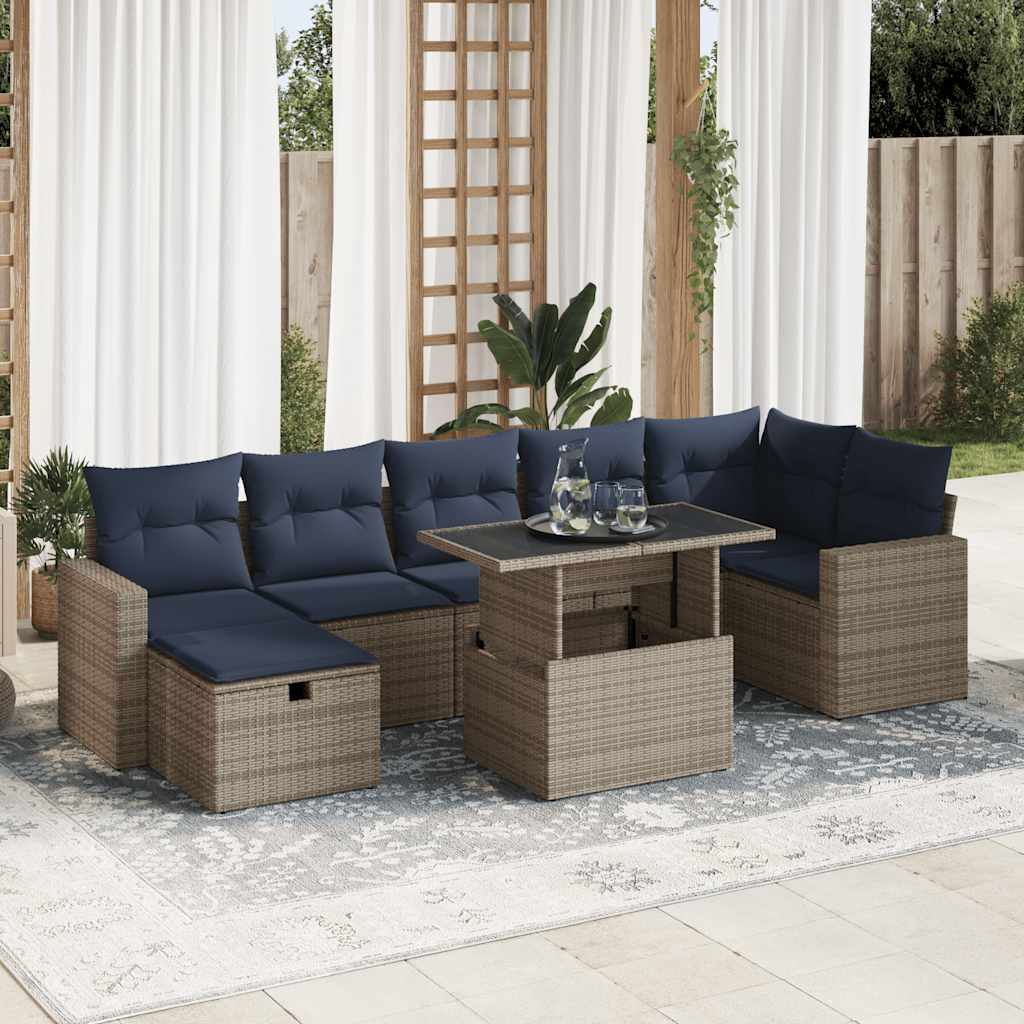 Set Divani Giardino 8 pz con Cuscini Grigio Polyrattan Acacia
