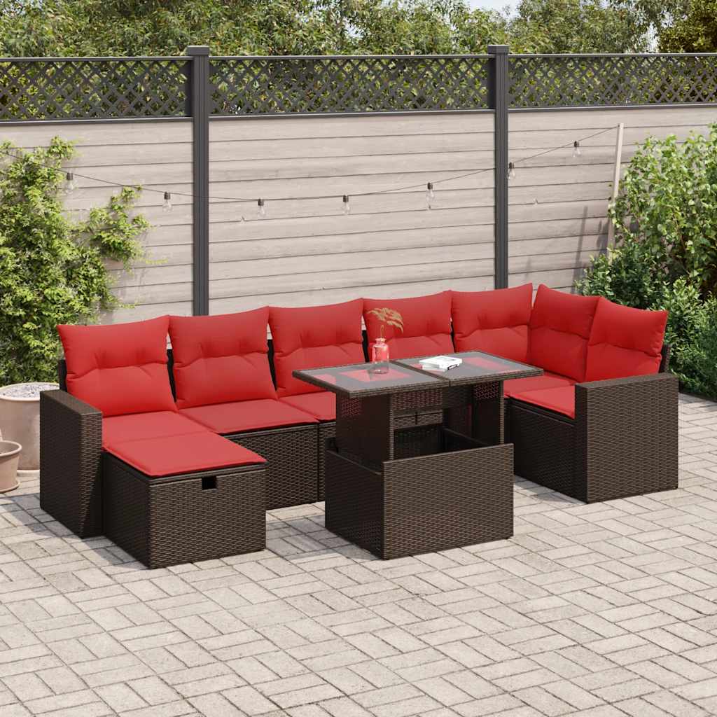 Set Divani da Giardino con Cuscini 8 pz Marrone