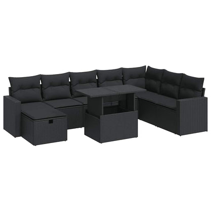 Set Divani da Giardino 9 pz con Cuscini Nero in Polyrattan | homemem39