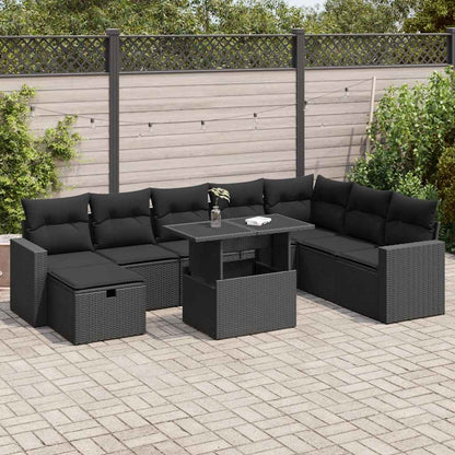 Set Divani da Giardino 9 pz con Cuscini Nero in Polyrattan | homemem39