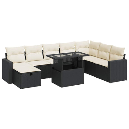 Set Divani da Giardino 9 pz con Cuscini Nero in Polyrattan | homemem39