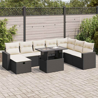 Set Divani da Giardino 9 pz con Cuscini Nero in Polyrattan | homemem39