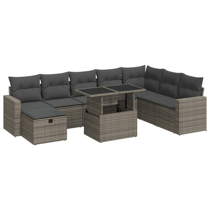 Set Divano da Giardino 9 pz con Cuscini Grigio in Polyrattan | homemem39