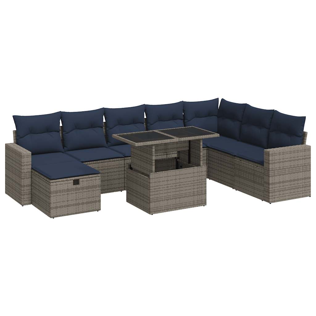 Set Divani Giardino 9 pz con Cuscini Grigio Polyrattan | homemem39