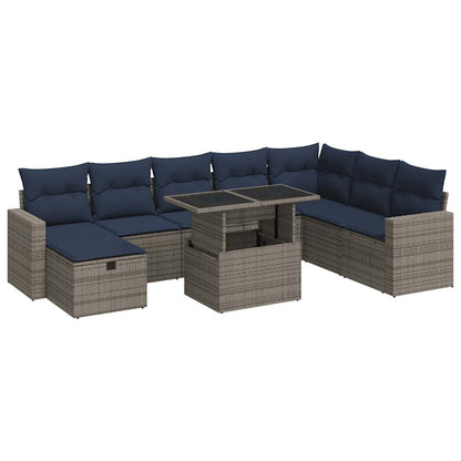 Set Divani Giardino 9 pz con Cuscini Grigio Polyrattan | homemem39