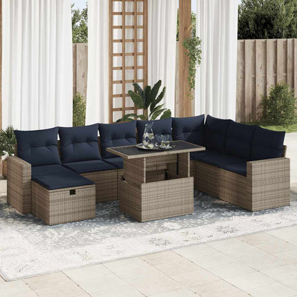 Set Divani Giardino 9 pz con Cuscini Grigio Polyrattan | homemem39