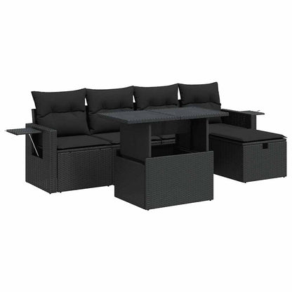 Set Divano da Giardino 6 pz con Cuscini Nero in Polyrattan | homemem39