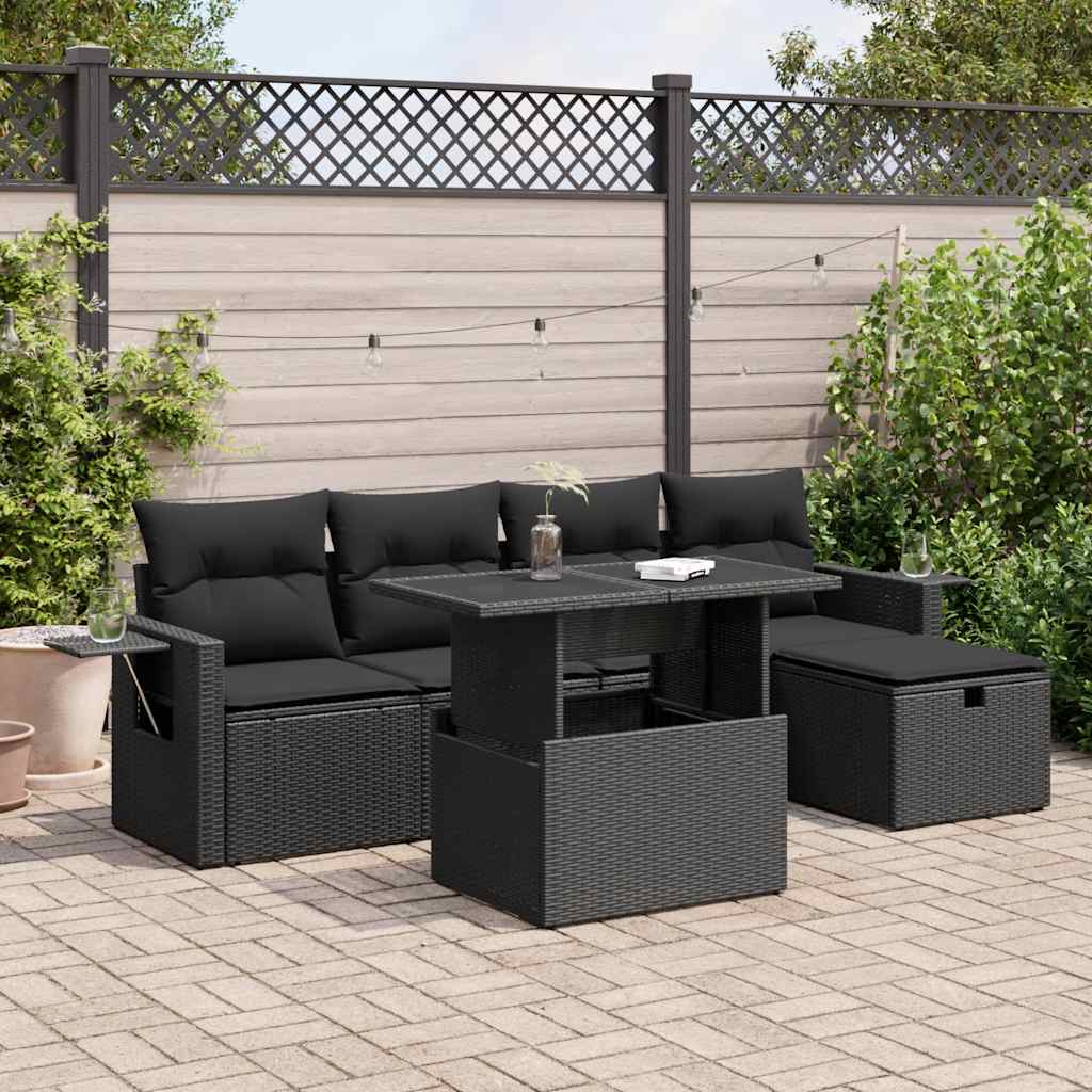 Set Divano da Giardino 6 pz con Cuscini Nero in Polyrattan | homemem39