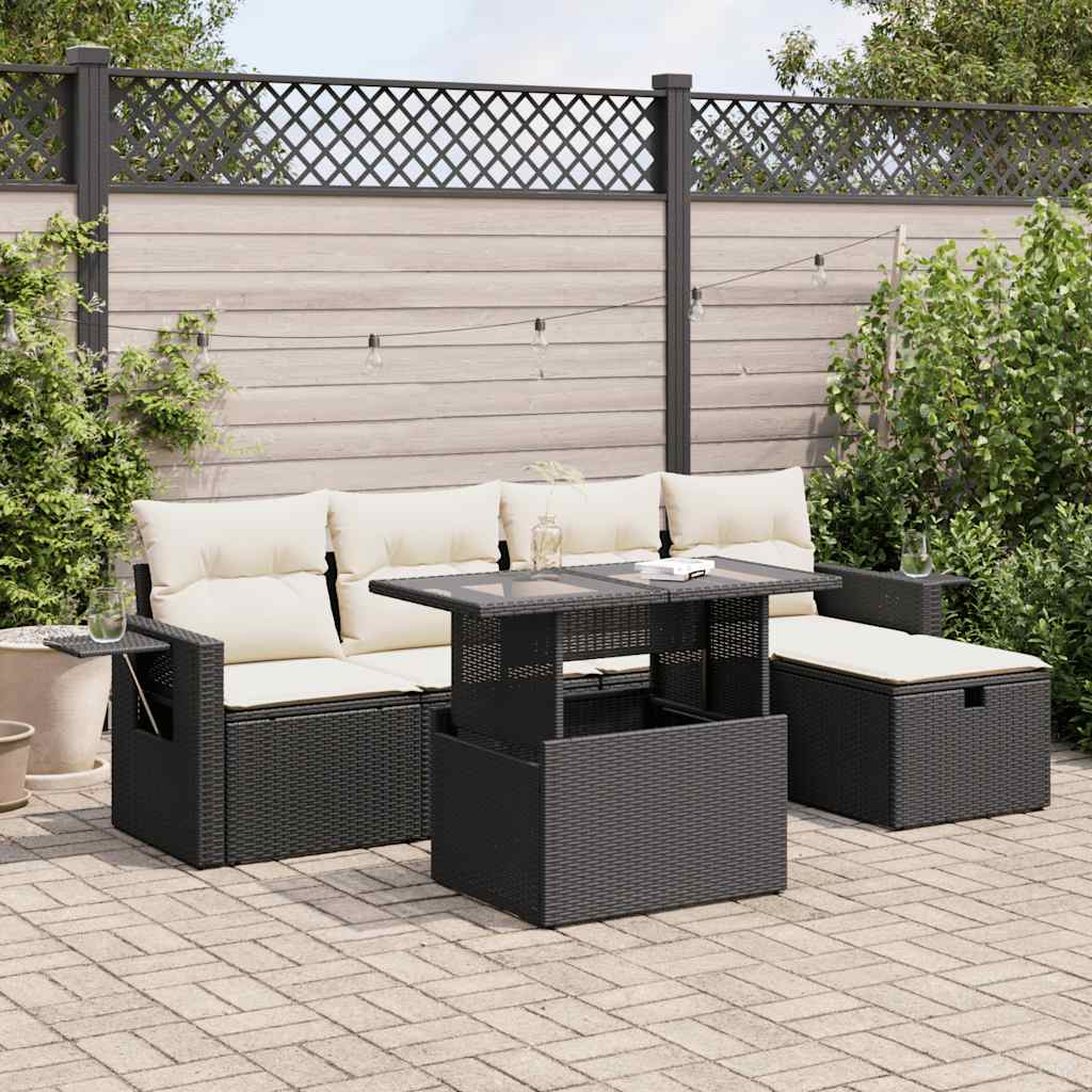 Set Divano da Giardino 6 pz con Cuscini Nero in Polyrattan | homemem39
