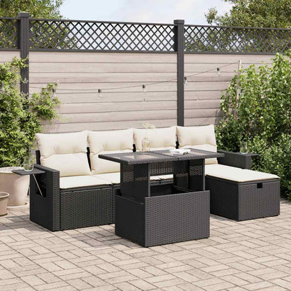 Set Divano da Giardino 6 pz con Cuscini Nero in Polyrattan | homemem39