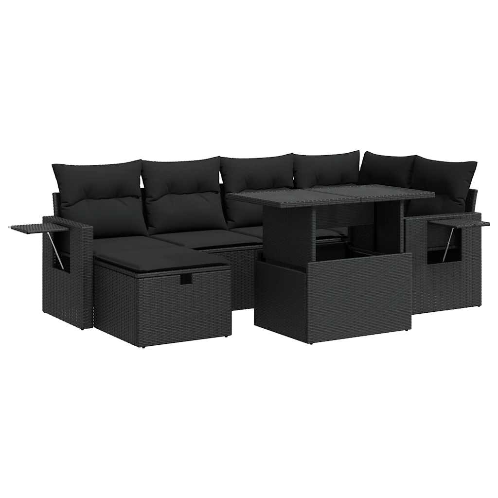 Set Divani da Giardino con Cuscini 7pz Nero Polyrattan | homemem39