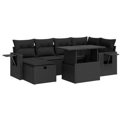 Set Divani da Giardino con Cuscini 7pz Nero Polyrattan | homemem39