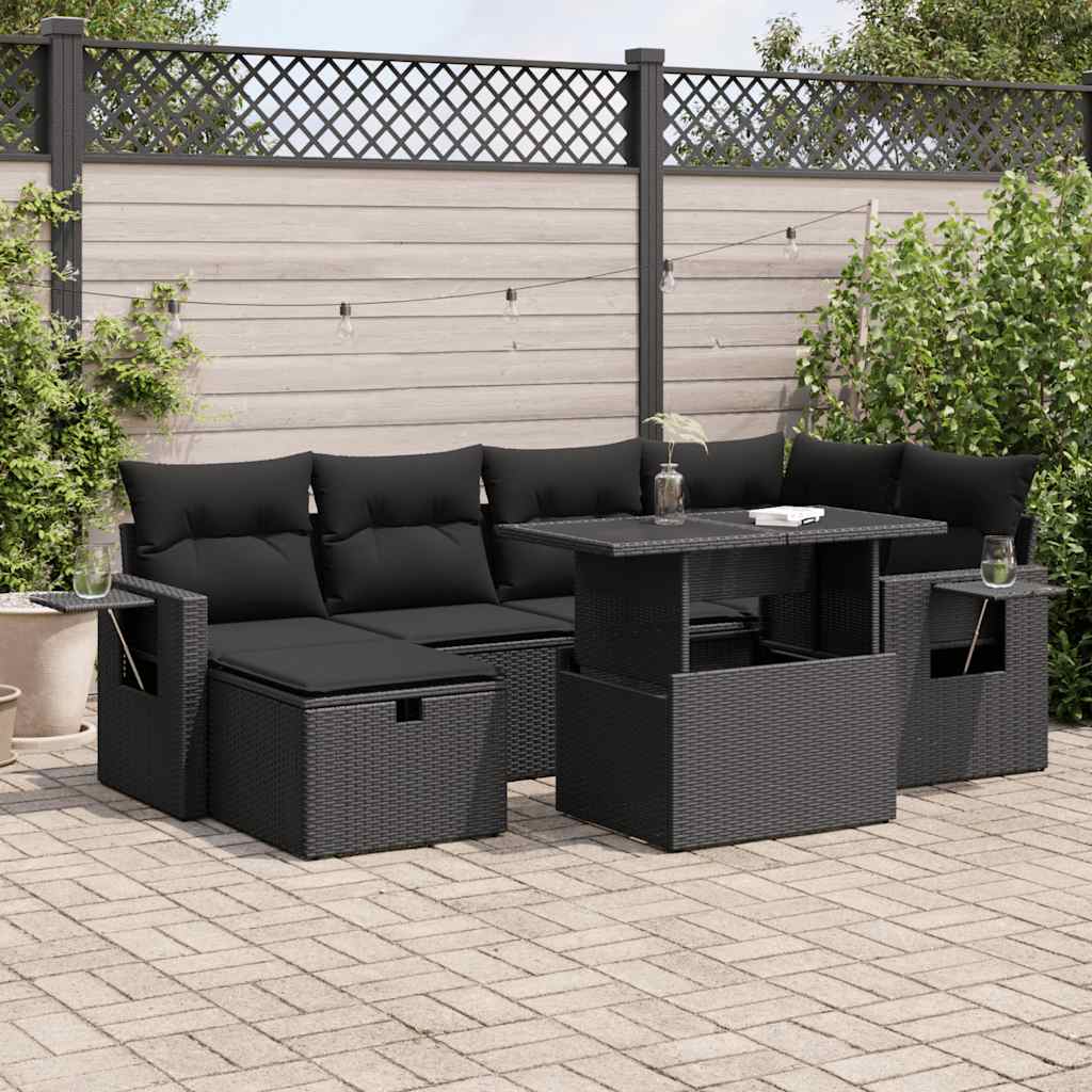 Set Divani da Giardino con Cuscini 7pz Nero Polyrattan | homemem39