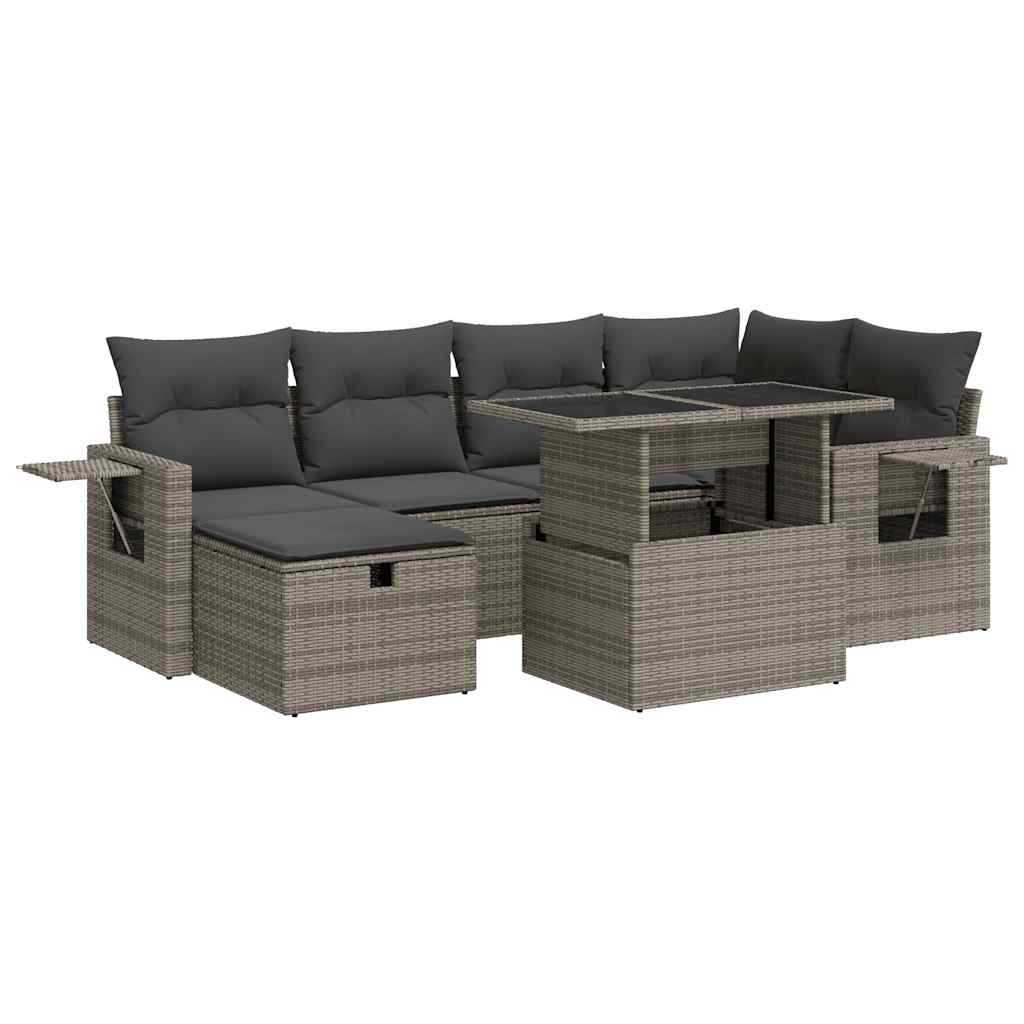 Set Divani da Giardino 7 pz con Cuscini Grigio in Polyrattan | homemem39