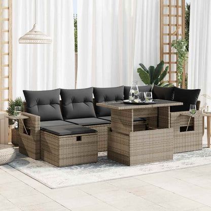 Set Divani da Giardino 7 pz con Cuscini Grigio in Polyrattan | homemem39