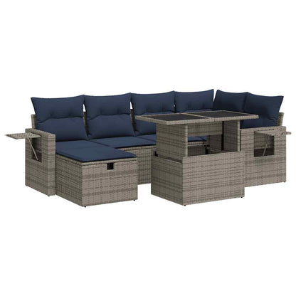 Set Divani Giardino 7 pz con Cuscini Grigio Polyrattan Acacia | homemem39