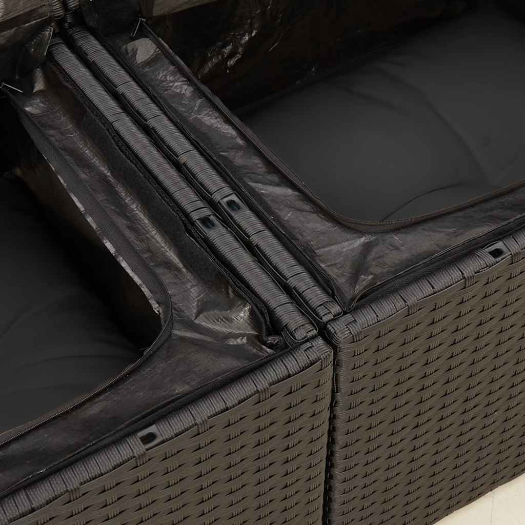 Set Divani da Giardino 9 pz con Cuscini Nero in Polyrattan