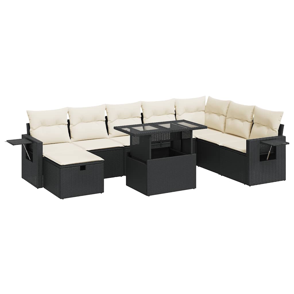 Set Divani da Giardino 9 pz con Cuscini Nero in Polyrattan | homemem39