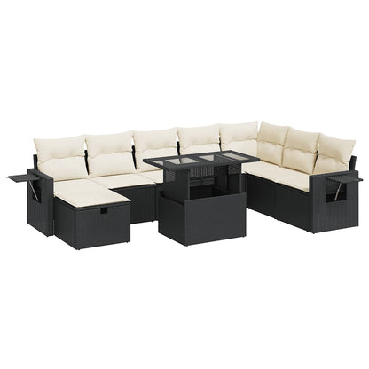 Set Divani da Giardino 9 pz con Cuscini Nero in Polyrattan | homemem39