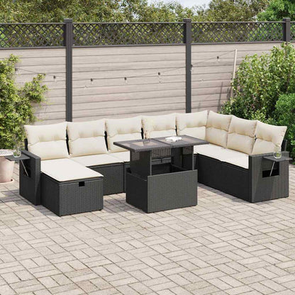 Set Divani da Giardino 9 pz con Cuscini Nero in Polyrattan | homemem39