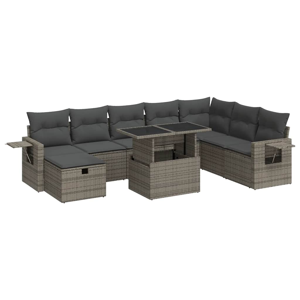 Set Divano da Giardino 9 pz con Cuscini Grigio in Polyrattan | homemem39