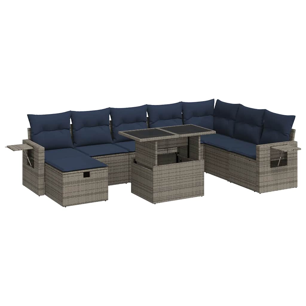Set Divani Giardino 9 pz con Cuscini Grigio Polyrattan Acacia | homemem39