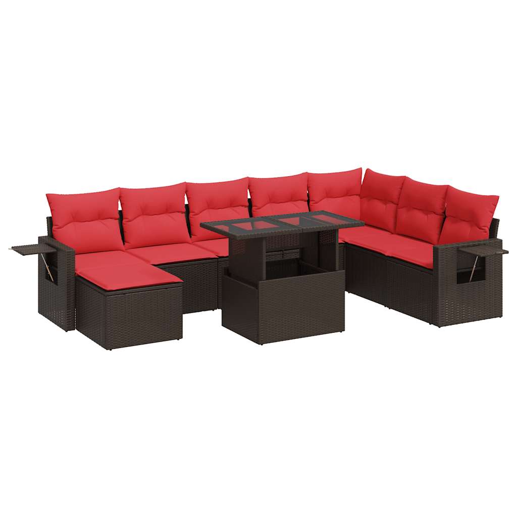 Set Divani da Giardino 9 pz con Cuscini Marrone